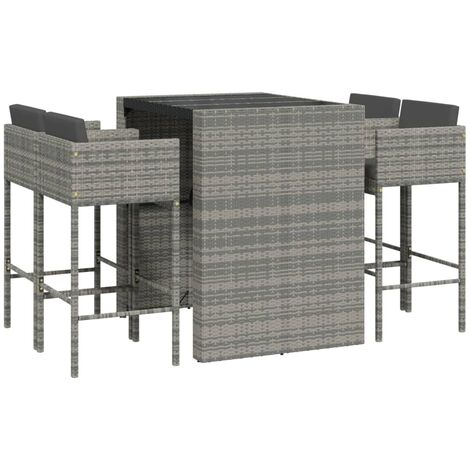 5 Piece Garden Bar Set with Cushions Grey Poly Rattan vidaXL (1/5)