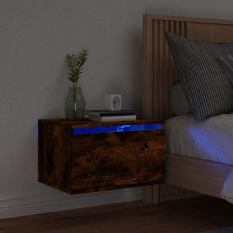Wall-mounted Bedside Cabinet with LED Lights Smoked Oak vidaXL