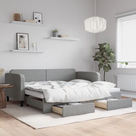 Daybed with Trundle&Drawers without Mattress Light Grey 90x190 cm Single vidaXL