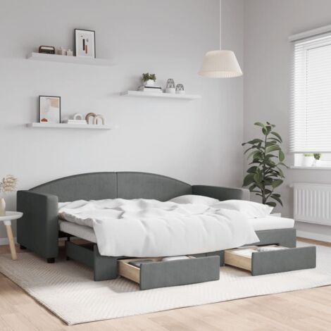 Daybed with Trundle&Drawers without Mattress Dark Grey 90x190 cm Single vidaXL (1/5)