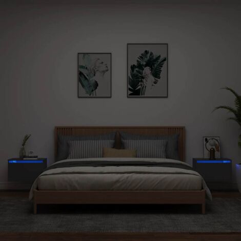Wall-mounted Bedside Cabinets with LED Lights 2 pcs Black vidaXL