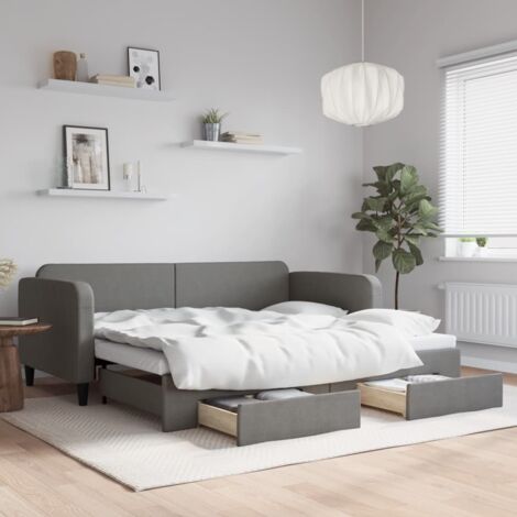 Daybed with Trundle&Drawers without Mattress Dark Grey 90x190 cm Single vidaXL