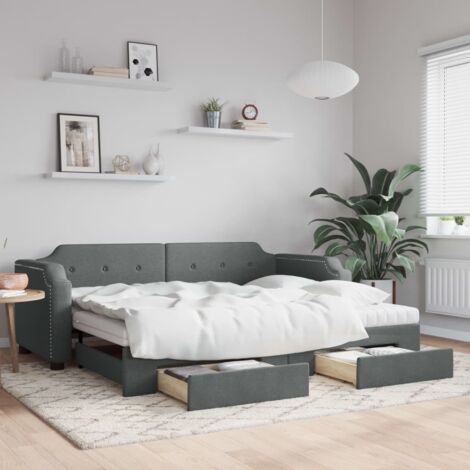 Daybed with Trundle and Drawers Dark Grey 90x190 cm Fabric vidaXL