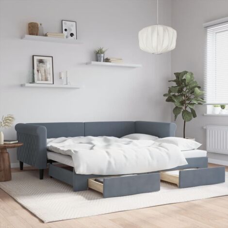 Daybed with Trundle&Drawers without Mattress Dark Grey 90x190 cm Single vidaXL