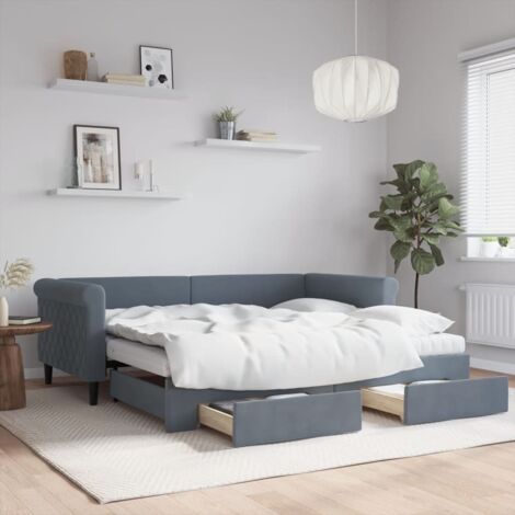 Daybed with Trundle and Drawers Dark Grey 90x190 cm Velvet vidaXL (1/5)