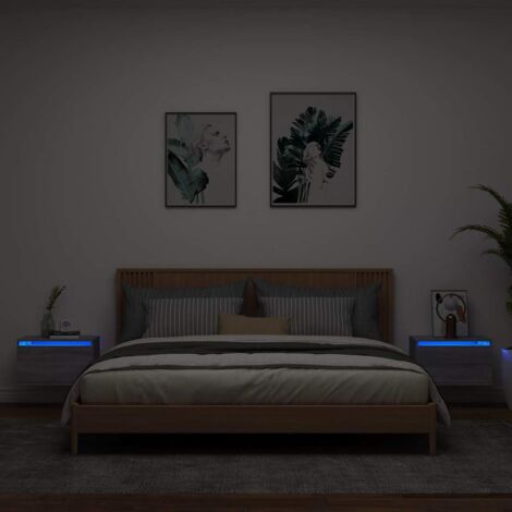 Wall-mounted Bedside Cabinets with LED Lights 2 pcs Grey Sonoma vidaXL