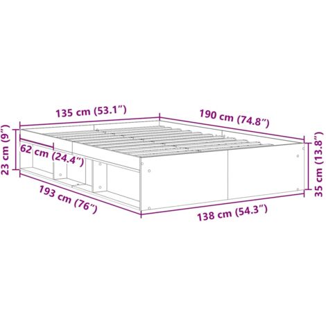 Bed Frame without Mattress Grey Sonoma 135x190 cm Double Double vidaXL