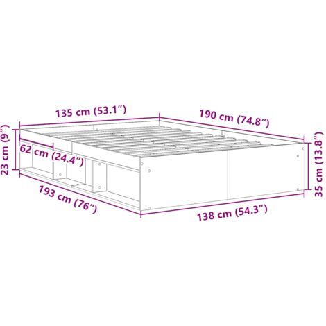 Bed Frame without Mattress Concrete Grey 135x190 cm Double Double vidaXL