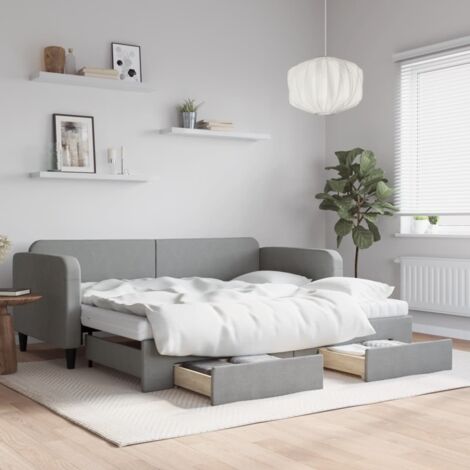 Daybed with Trundle and Drawers Light Grey 90x190 cm Fabric vidaXL