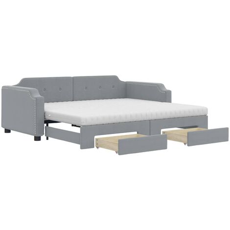 Daybed with Trundle and Drawers Light Grey 90x190 cm Fabric vidaXL