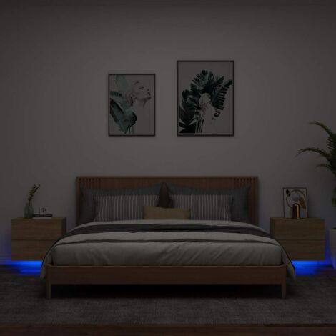 Wall-mounted Bedside Cabinets with LED Lights 2 pcs Sonoma Oak vidaXL