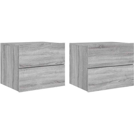 Wall-mounted Bedside Cabinets with LED Lights 2 pcs Grey Sonoma vidaXL