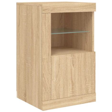 Side Cabinet with LED Lights Sonoma Oak Engineered Wood vidaXL