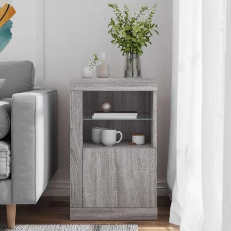 Side Cabinet with LED Lights Grey Sonoma Engineered Wood vidaXL