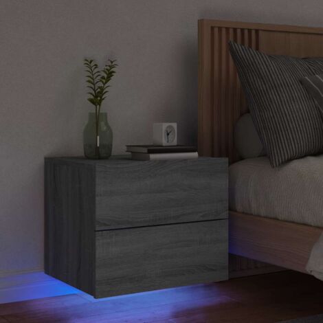 Wall-mounted Bedside Cabinet with LED Lights Grey Sonoma vidaXL