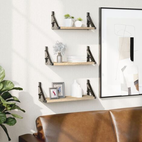 3 Piece Wall Shelf Set Sonoma Oak Engineered Wood vidaXL (1/5)