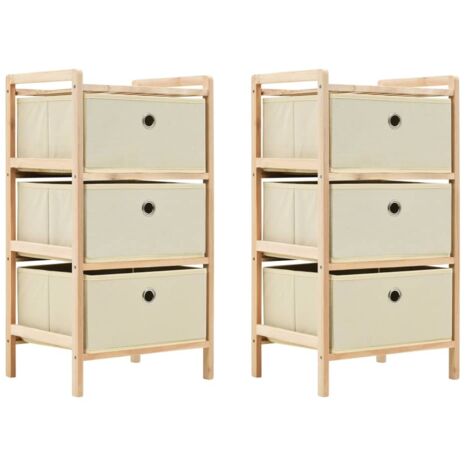 vidaXL Storage Racks with 3 Fabric Baskets 2 pcs Beige Cedar Wood (1/5)