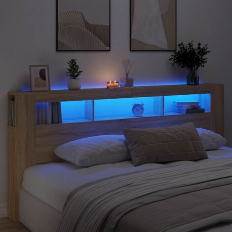 LED Headboard Sonoma Oak 220x18.5x103.5 cm Engineered Wood vidaXL