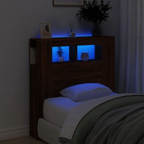 LED Headboard Brown Oak 100x18.5x103.5 cm Engineered Wood vidaXL