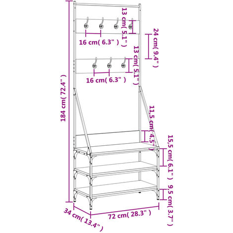 Clothes Rack with Shoe Storage Brown Oak 72x34x184 cm vidaXL