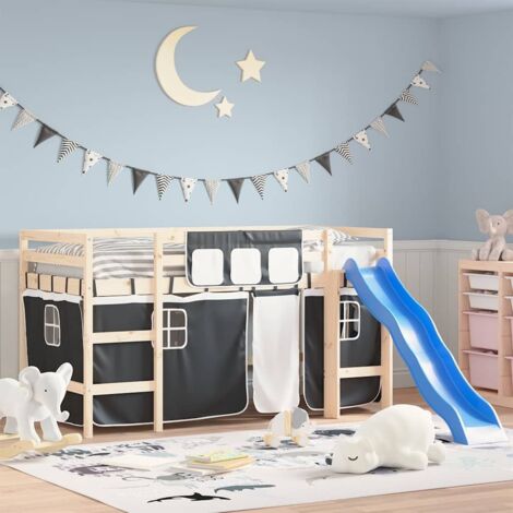 Curtains for Loft Bed White and Black Polyester vidaXL