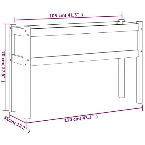 Garden Planter with Legs 110x31x70 cm Solid Wood Pine vidaXL