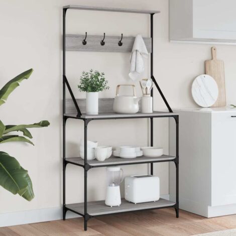 Baker's Rack with Hooks 4-Tier Grey Sonoma Engineered Wood vidaXL
