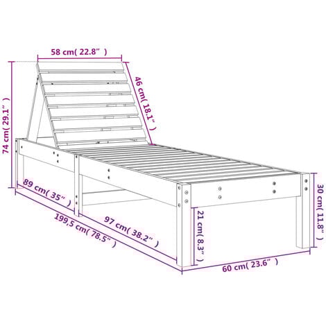Sun Lounger Grey 199.5x60x74 cm Solid Wood Pine vidaXL