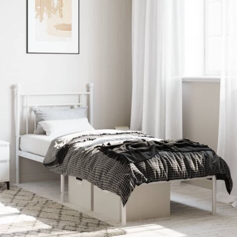 Metal Bed Frame without Mattress with Headboard White 80x200cm vidaXL (1/5)