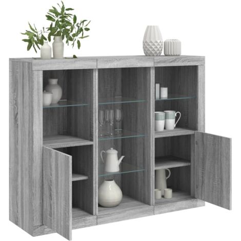 Sideboards with LED Lights 3 pcs Grey Sonoma Engineered Wood vidaXL (1/5)
