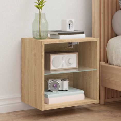 Bedside Cabinet with LED Lights Wall-mounted Sonoma Oak vidaXL (1/5)