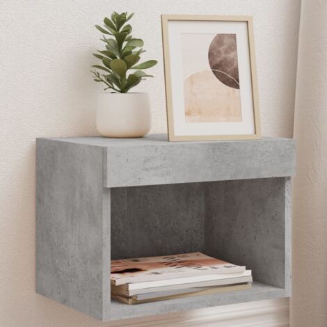 Bedside Cabinet with LED Lights Wall-mounted Concrete Grey vidaXL