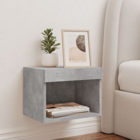 Bedside Cabinet with LED Lights Wall-mounted Concrete Grey vidaXL