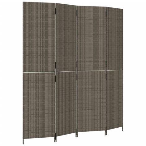 Room Divider 4 Panels Grey Poly Rattan vidaXL