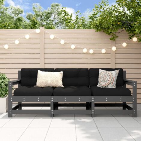 3 Piece Garden Lounge Set Grey Solid Wood Pine vidaXL