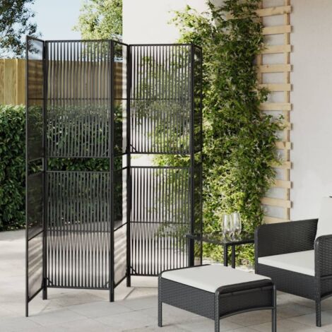 Room Divider 5 Panels Black Poly Rattan vidaXL