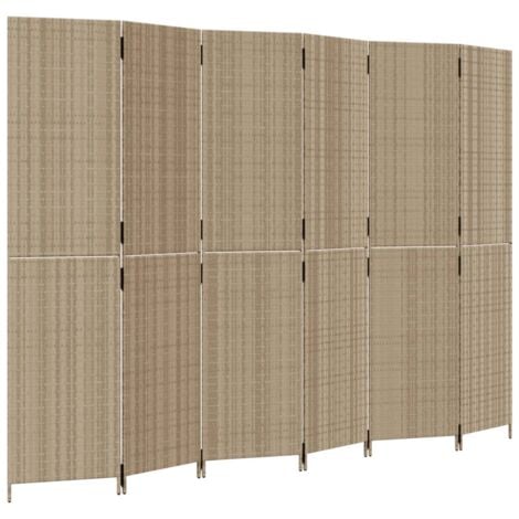 Room Divider 6 Panels Beige Poly Rattan vidaXL