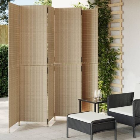 Room Divider 6 Panels Beige Poly Rattan vidaXL