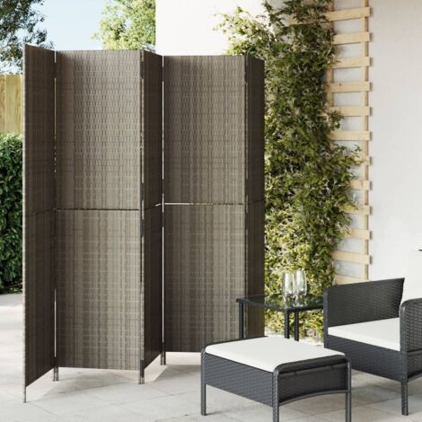 Room Divider 5 Panels Grey Poly Rattan vidaXL