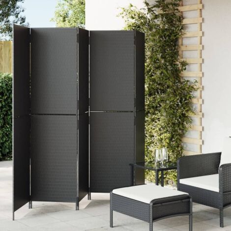 Room Divider 5 Panels Black Poly Rattan vidaXL