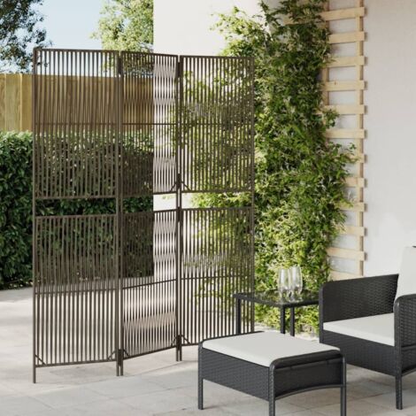 Room Divider 3 Panels Grey Poly Rattan vidaXL