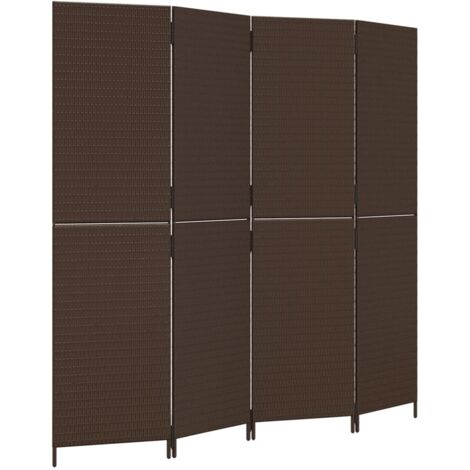 Room Divider 4 Panels Brown Poly Rattan vidaXL