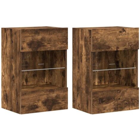 Wall Cabinets with LED Lights for TV 2 pcs Smoked Oak 40x30x60.5 cm vidaXL (1/5)