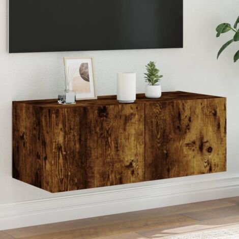TV Wall Cabinet with LED Lights Smoked Oak 80x35x31 cm vidaXL