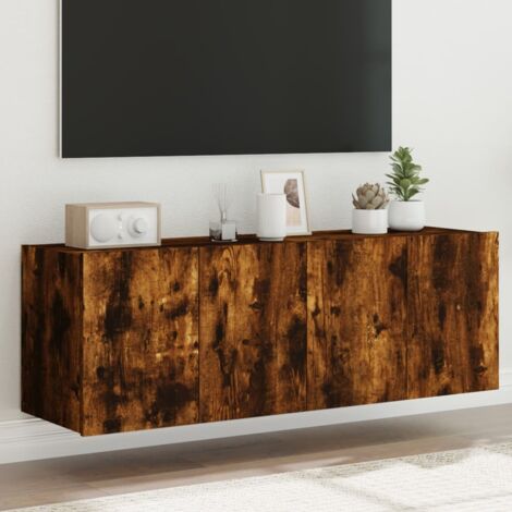 TV Wall Cabinets with LED Lights 2 pcs Smoked Oak 60x35x41 cm vidaXL