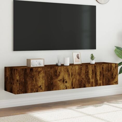 TV Wall Cabinets with LED Lights 2 pcs Smoked Oak 80x35x31 cm vidaXL