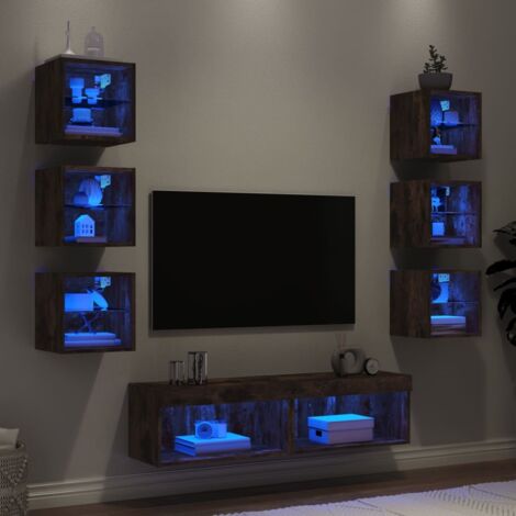 8 Piece TV Wall Units with LED Smoked Oak Engineered Wood vidaXL (1/5)
