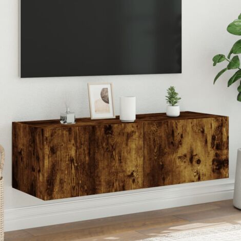 TV Wall Cabinet with LED Lights Smoked Oak 100x35x31 cm vidaXL (1/5)