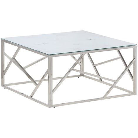 Coffee Table Silver Stainless Steel and Tempered Glass vidaXL