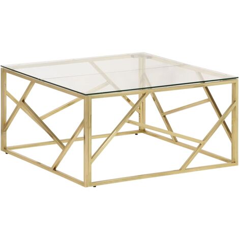 Coffee Table Gold Stainless Steel and Tempered Glass vidaXL